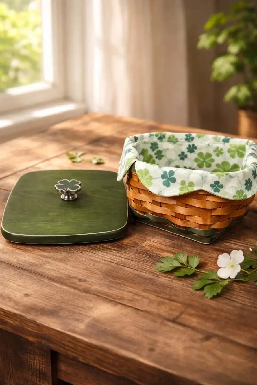 Longaberger 2006 Lucky Twist Basket Lid Fabric Liner Protector Shamrock St. Patr